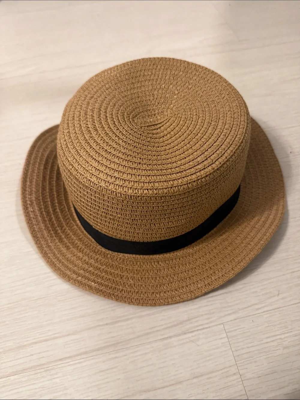 NWOT Straw Sun Hat with Black Ribbon Bow